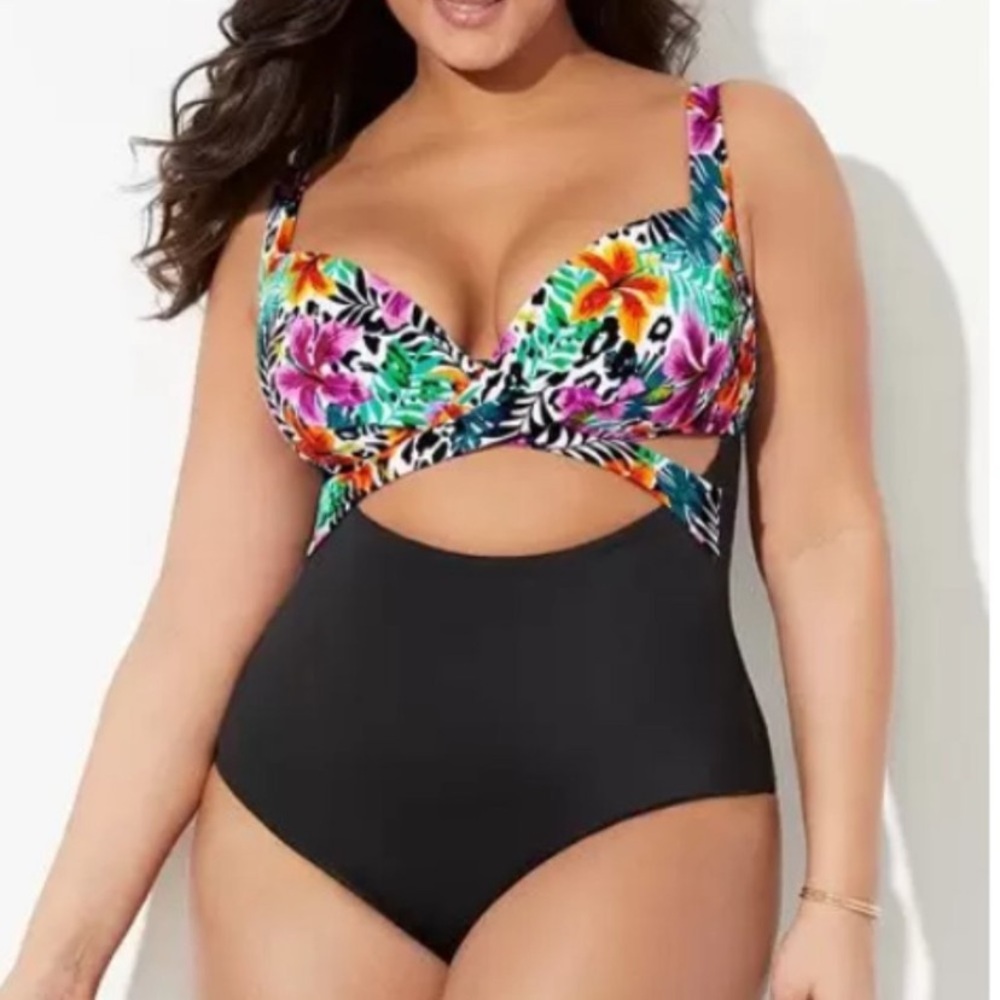 New Swimsuits For All Underwire Cutout Plunge Twist One Piece Plus size 20